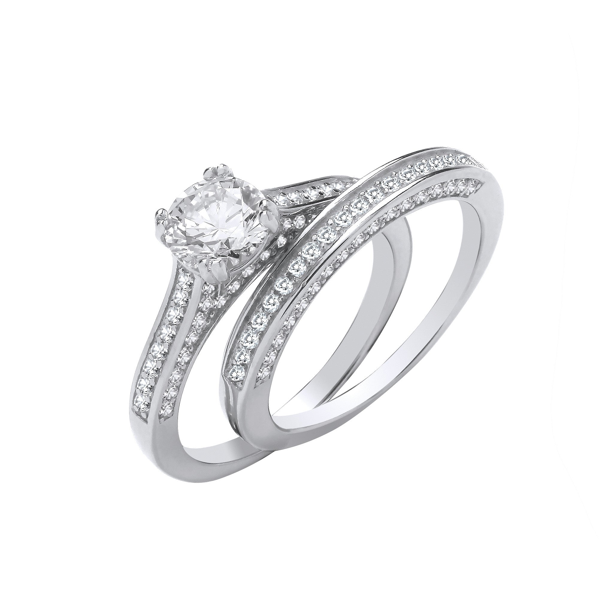 Sterling Silver Bridal Set & Shoulder Cubic Zirconias Half Eternity Ring