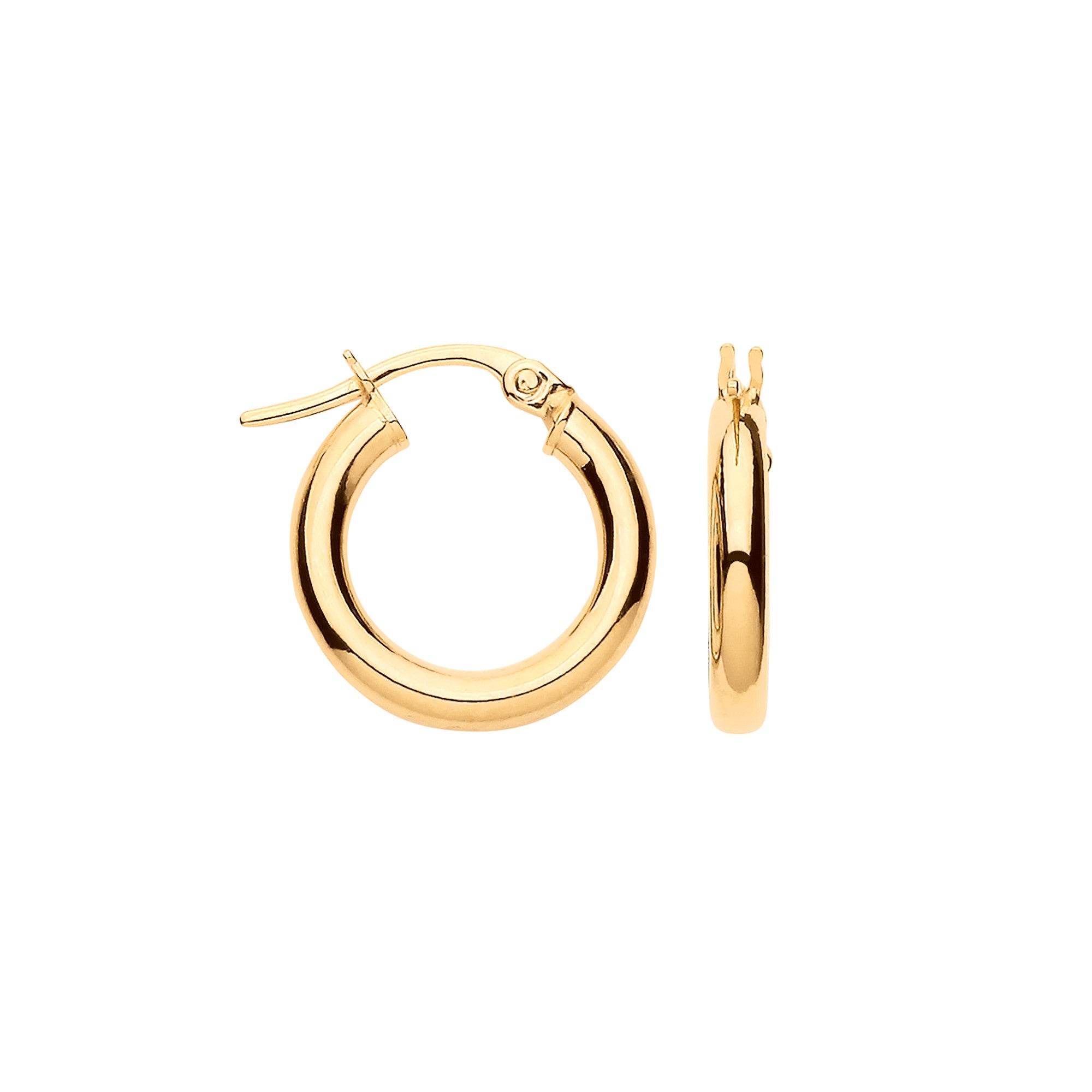 9ct Yellow Gold 15mm Plain Tube Hoop Earrings