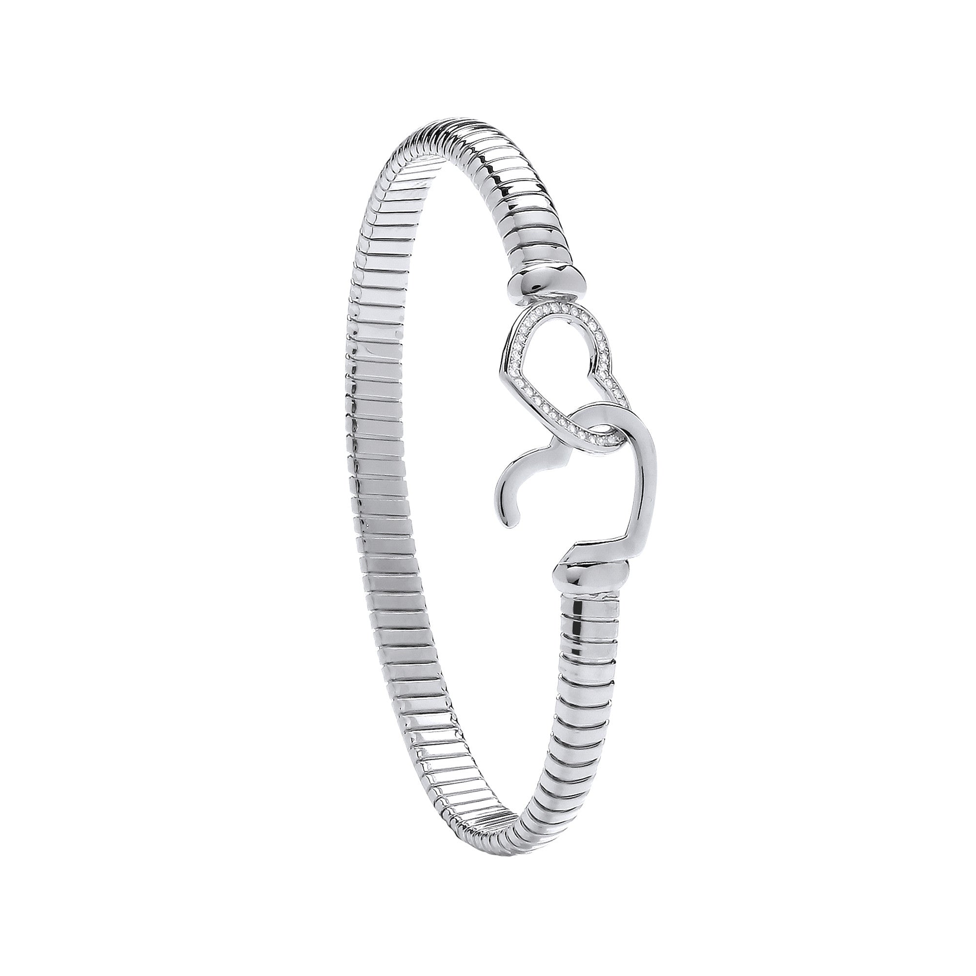 Sterling Silver Hearts Hook, Ribbed Ladies Bangle