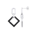 Sterling Silver Square Black Enamel Drop Earrings
