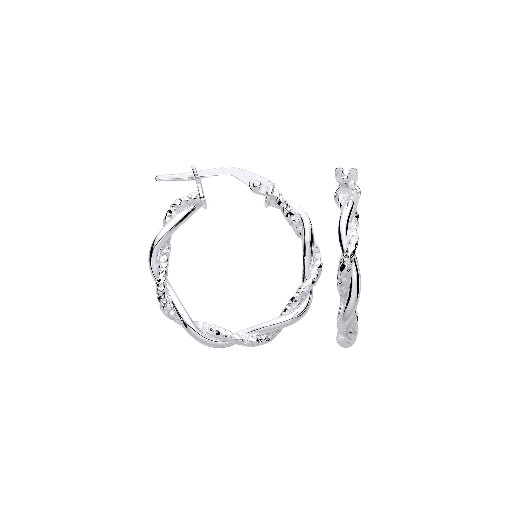 Sterling Silver Diamond Cut & Plain Twist Hoop Earrings