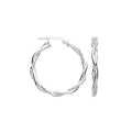 Sterling Silver Diamond Cut & Plain Twist Medium Hoop Earrings