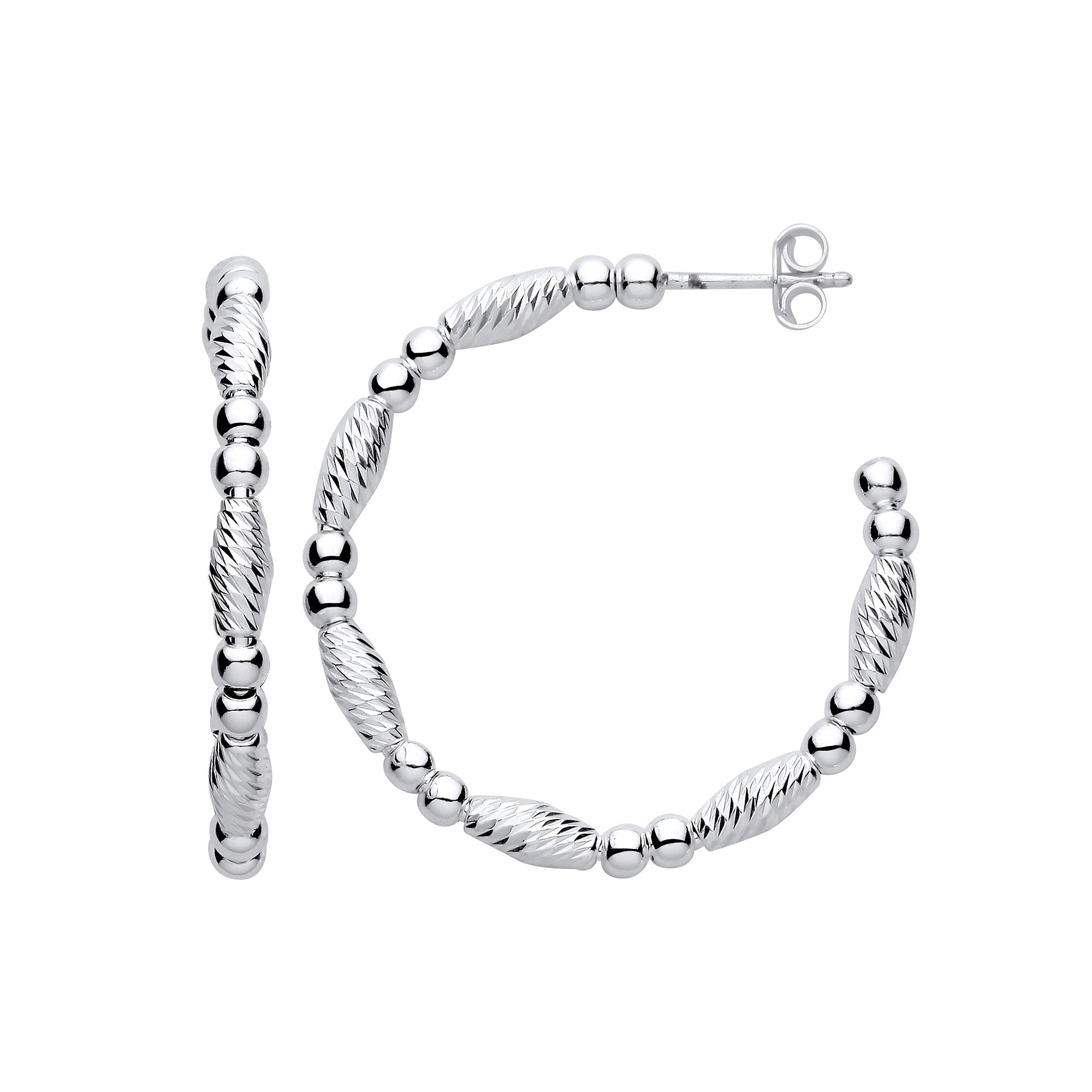 Sterling Silver Beads and Twist Medium Hoop Earrings