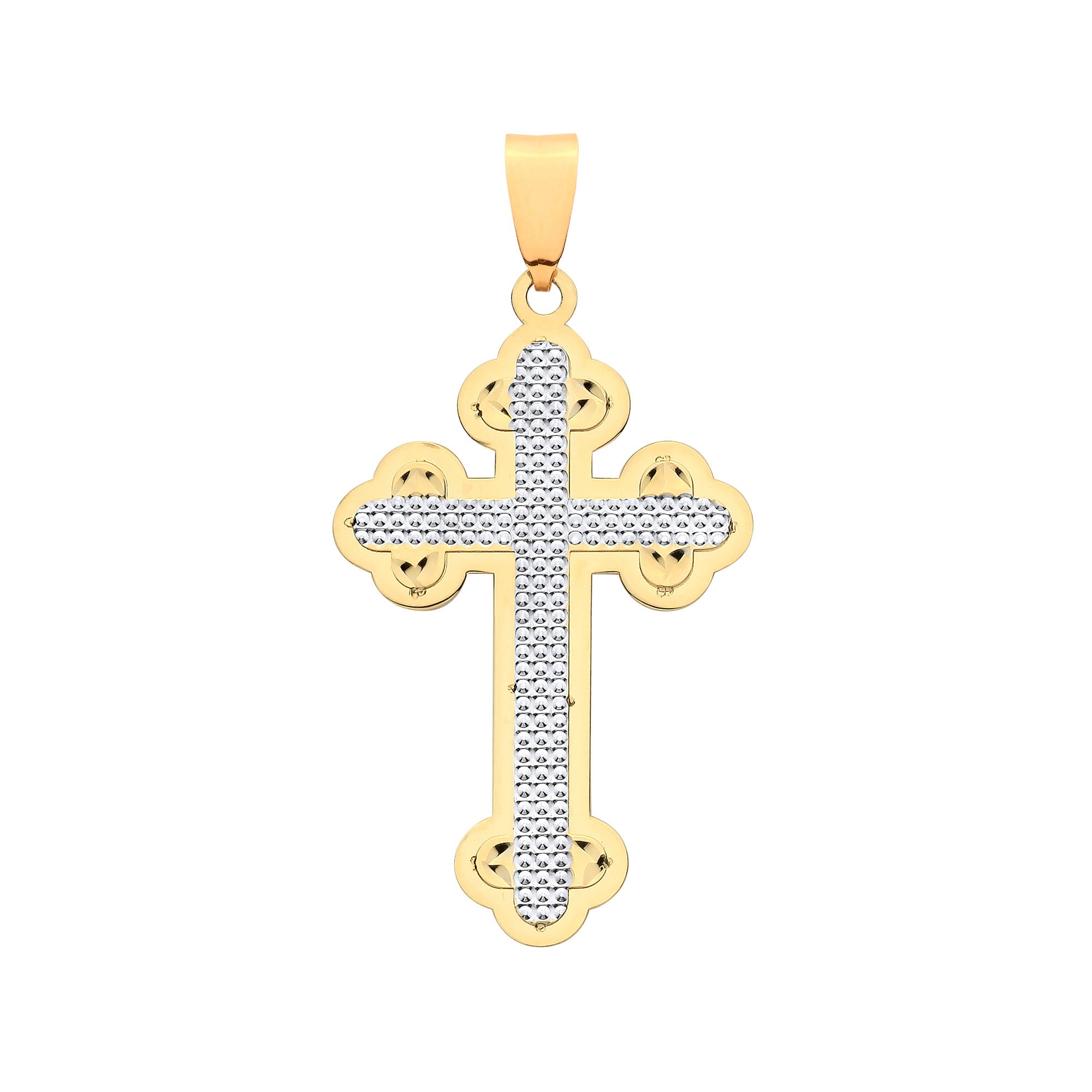 9ct Yellow, White Gold Vintage Orthodox Diamond Cut Cross