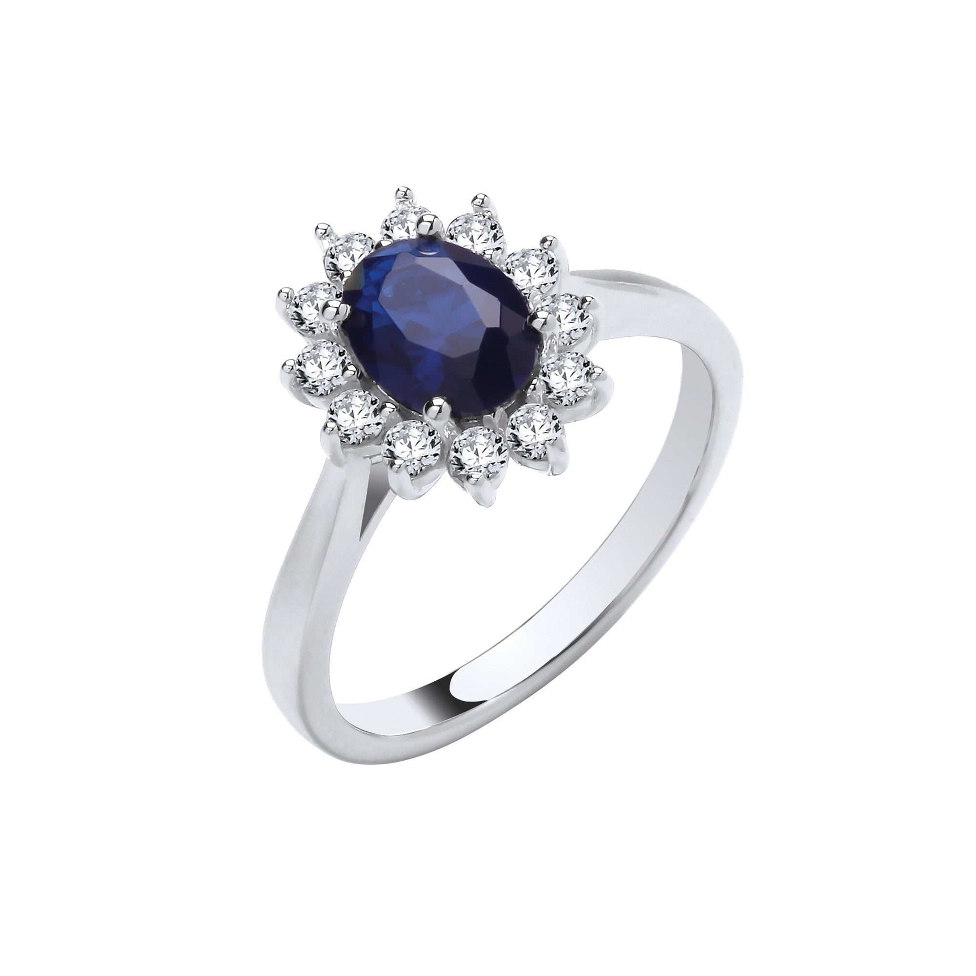 Sterling Silver Blue Oval Cubic Zirconia Halo Ring