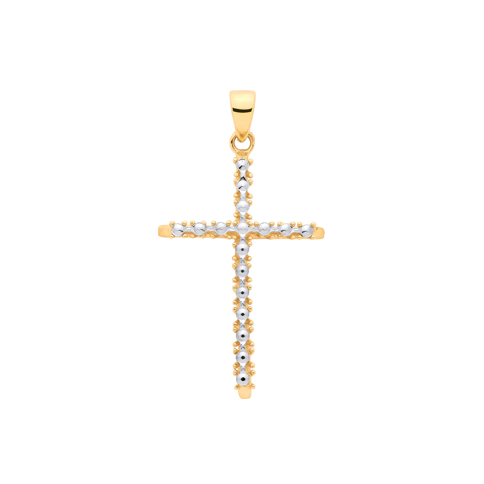 9ct Yellow & White Gold with Illusion Diamond Cut Plate Cross
