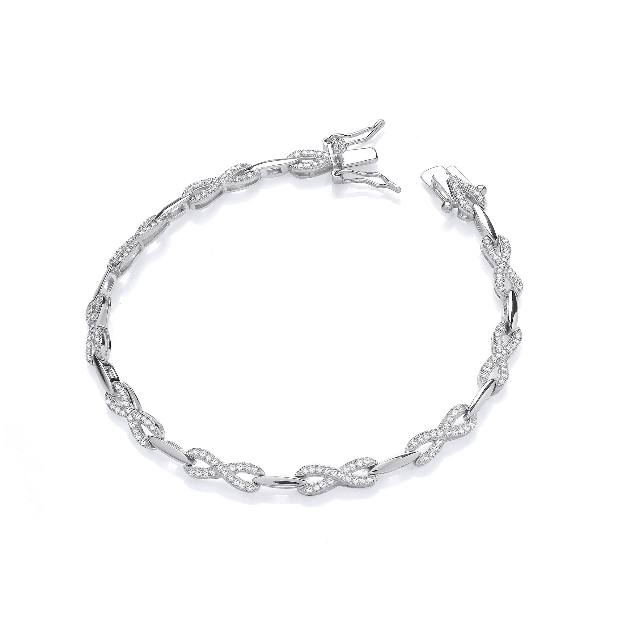 Infinity Style Tennis Sterling Silver Cubic Zirconia Ladies Bracelet