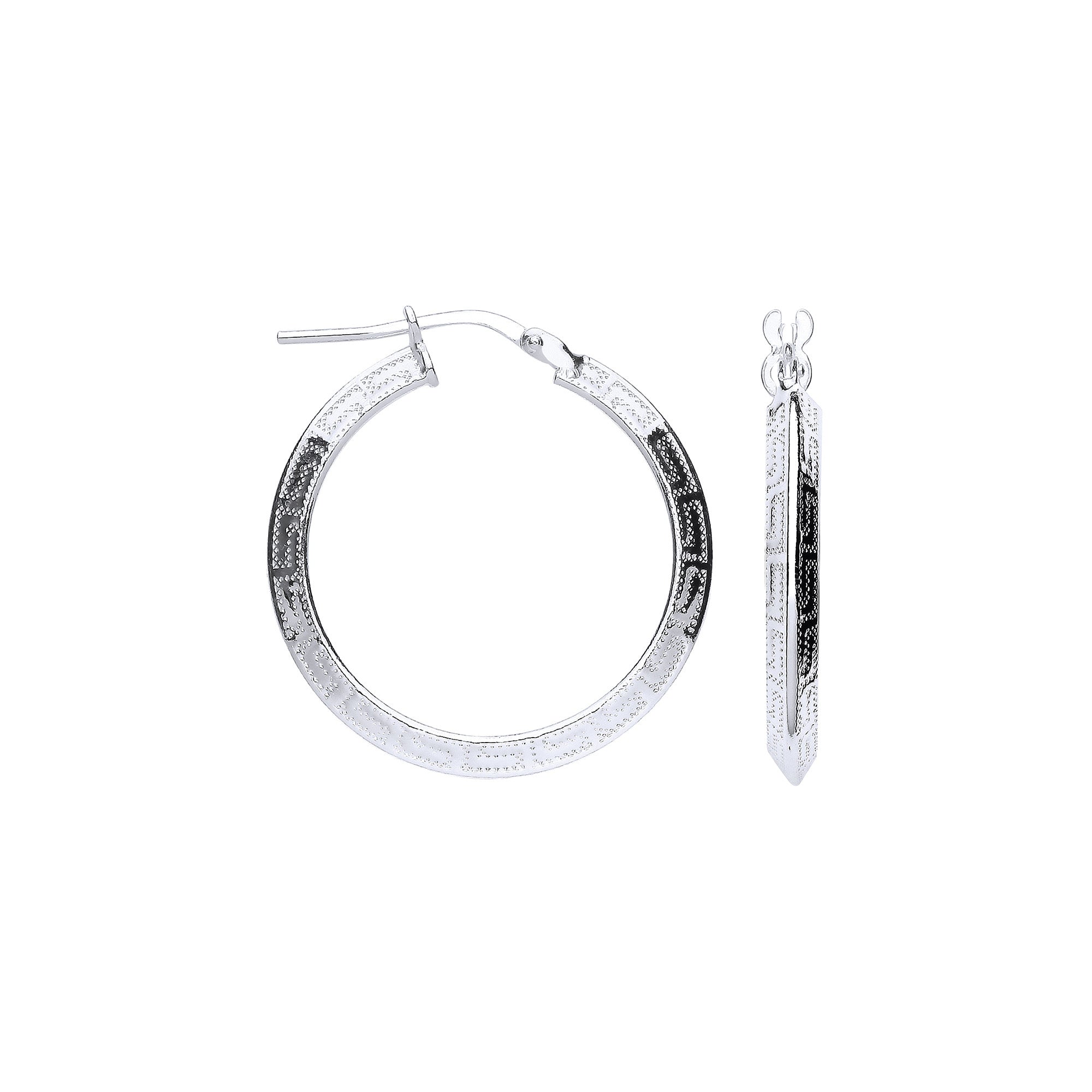 Sterling Silver Greek Key 25mm Hoop Hollow Earrings