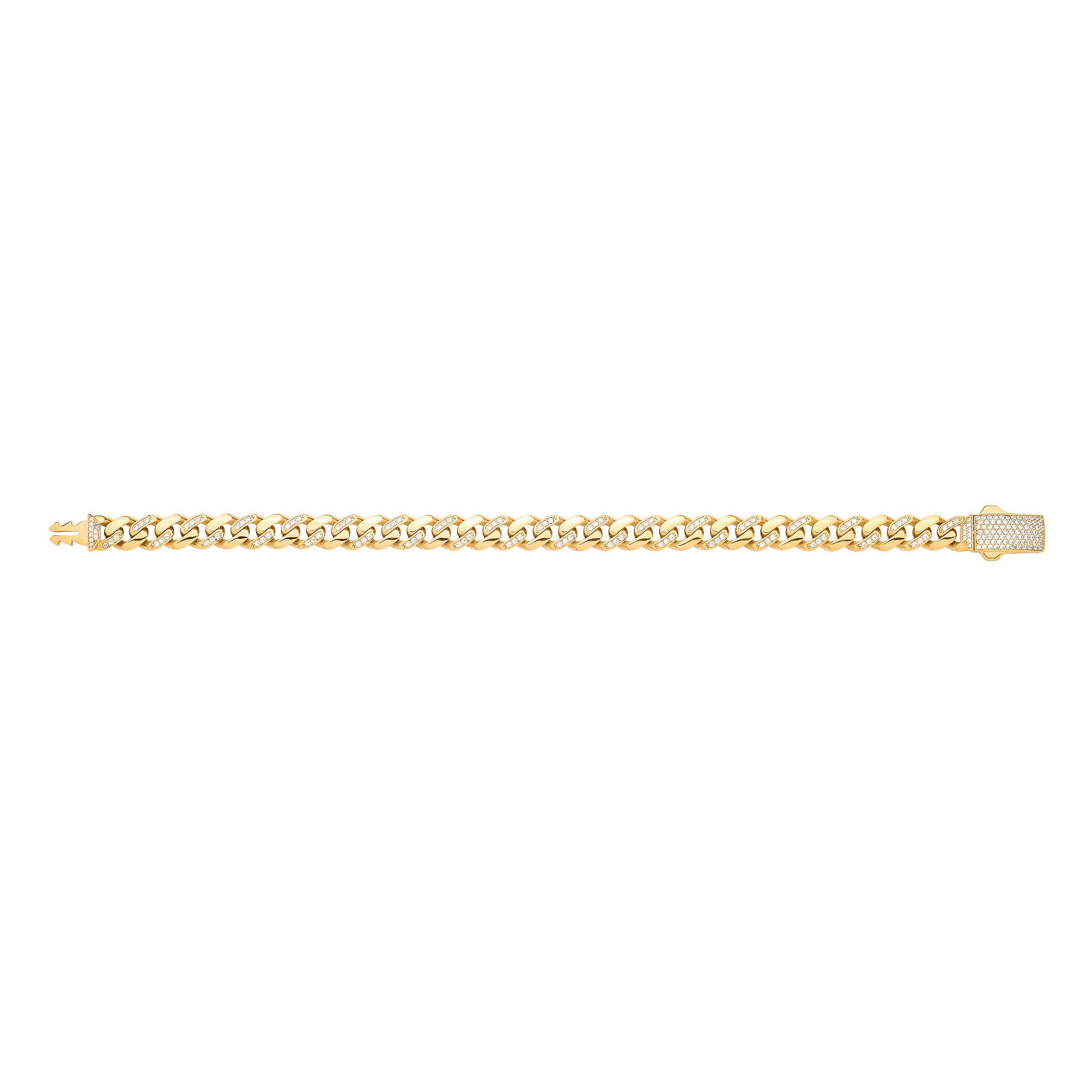 9ct Yellow Gold Cubic Zirconia Curb 8mm Gents Bracelet