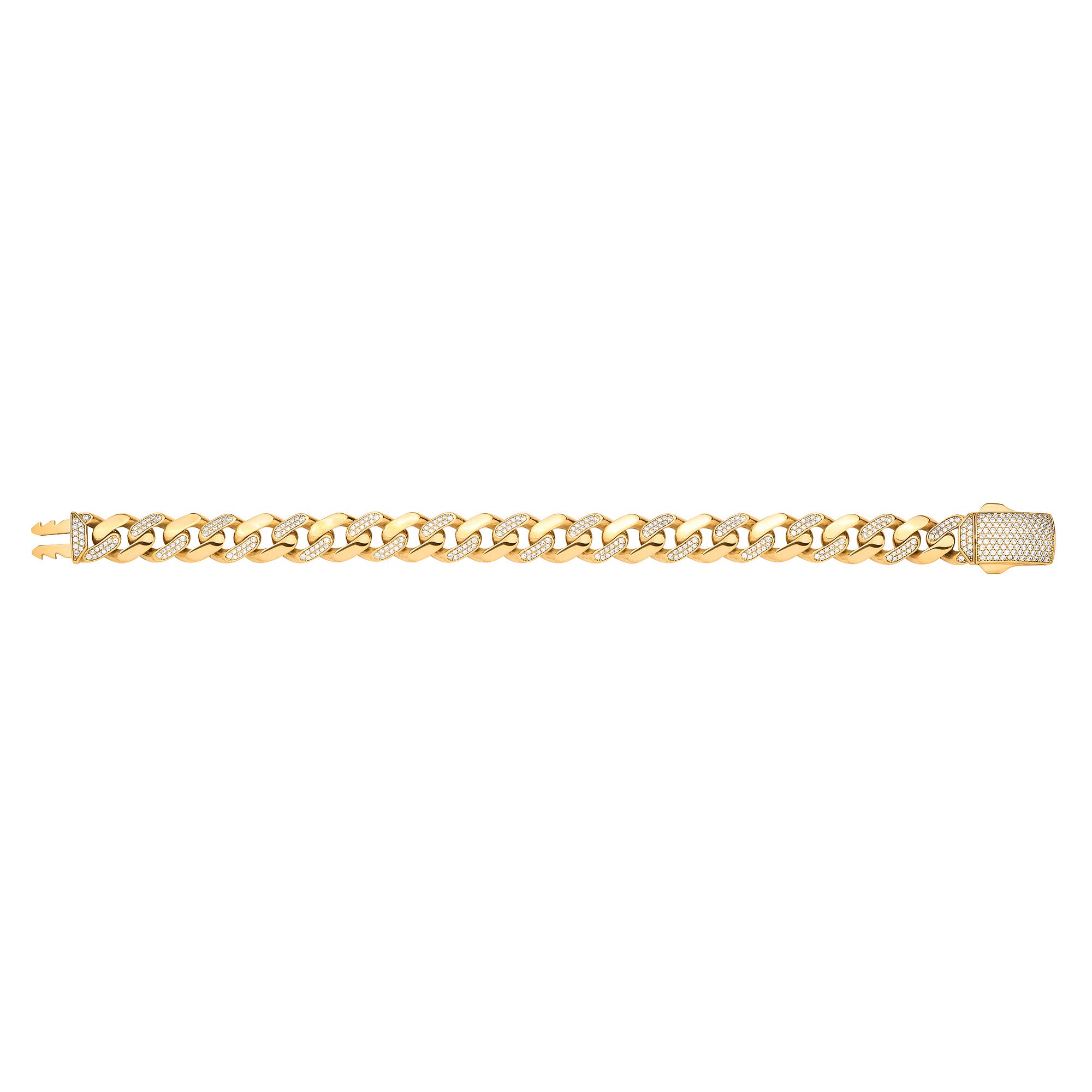 9ct Yellow Gold Cubic Zirconia Curb 11mm Gents Bracelet