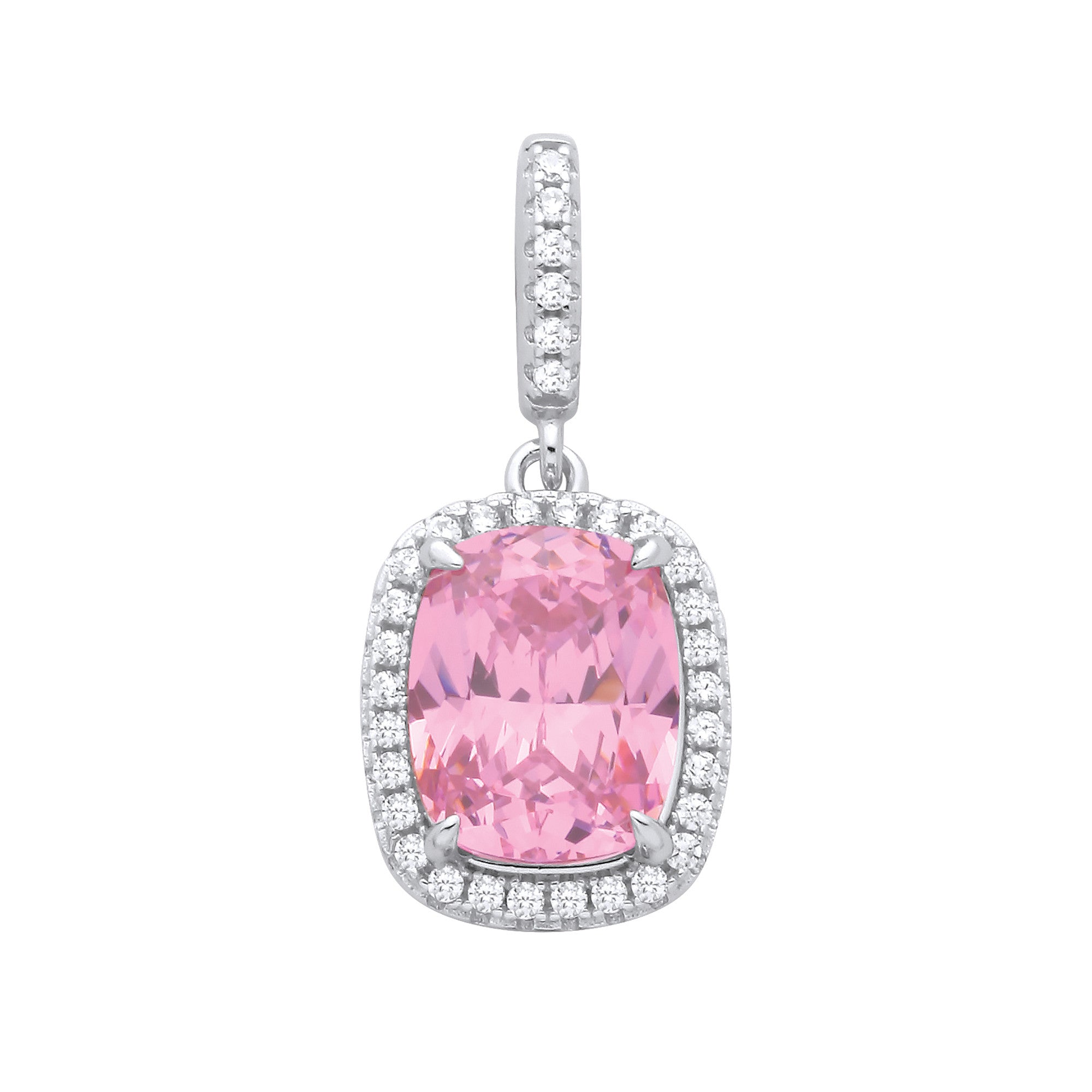 Sterling Silver Pink Cushion cut Cubic Zirconia Pendant