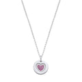 Sterling Silver Chain with Pink Cubic Zirconias Heart on Circle Pendant