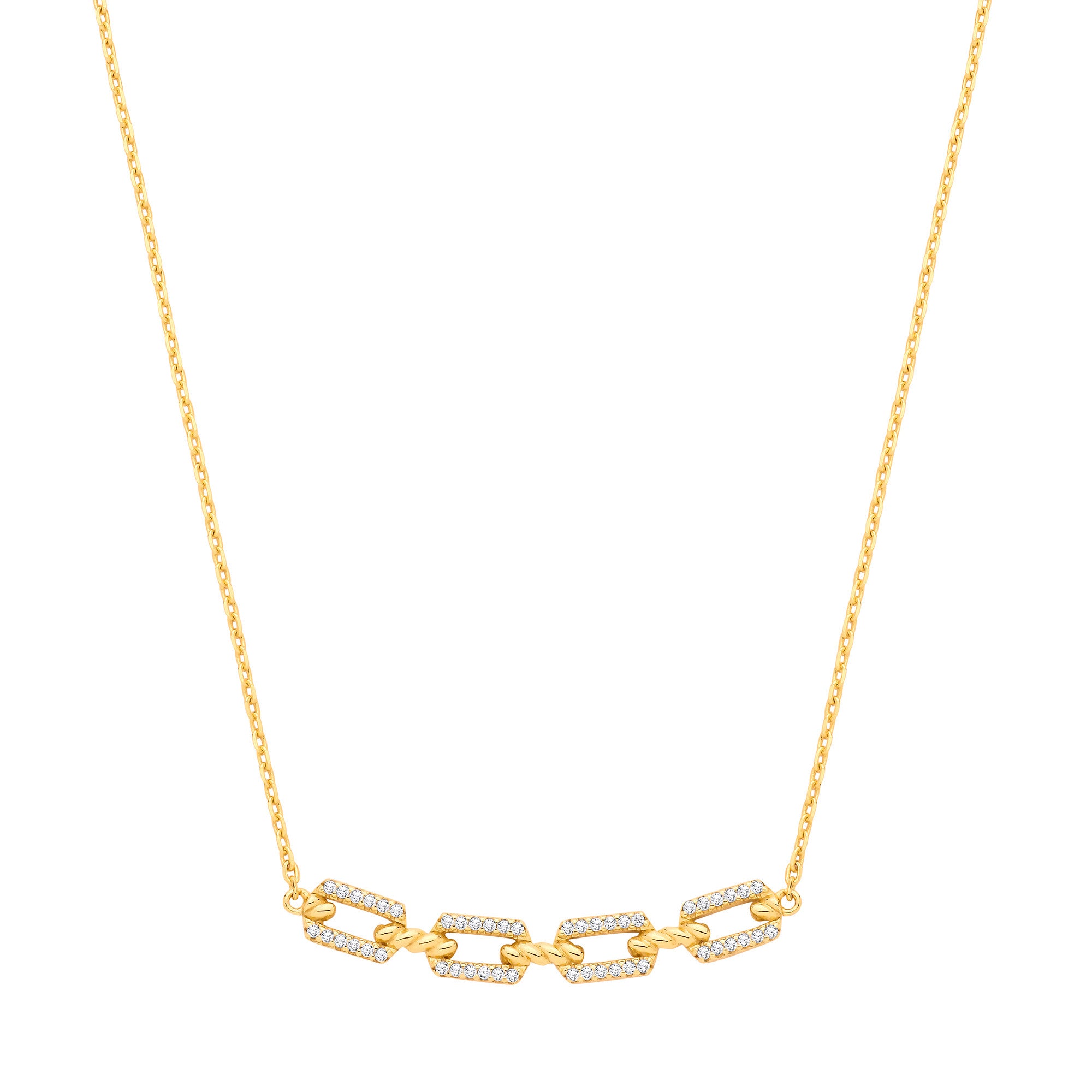Sterling Silver 18ct Yellow Gold Plated Necklace with Cubic Zirconia Paper Clip Pendant