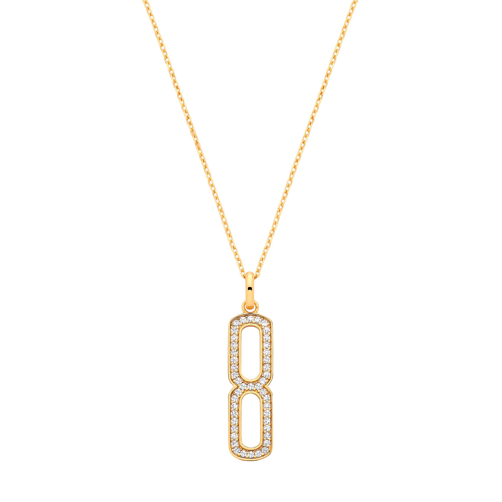 Sterling Silver 18ct Yellow Gold Plated Necklace with Cubic Zirconia Paper Clip Drop Pendant