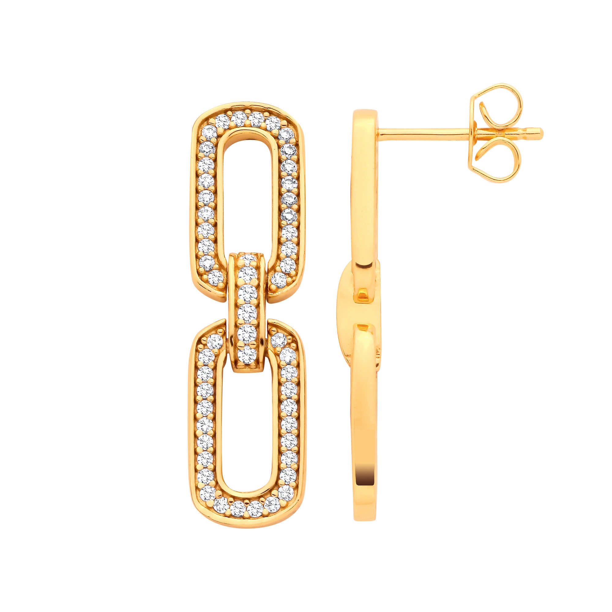 Sterling Silver 18ct Yellow Gold Plated Cubic Zirconia Paper Clip Drop Earrings