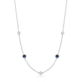 Sterling Silver Rh.Plated Rubover 5 Blue & Clear Cubic Zirconia's Necklace