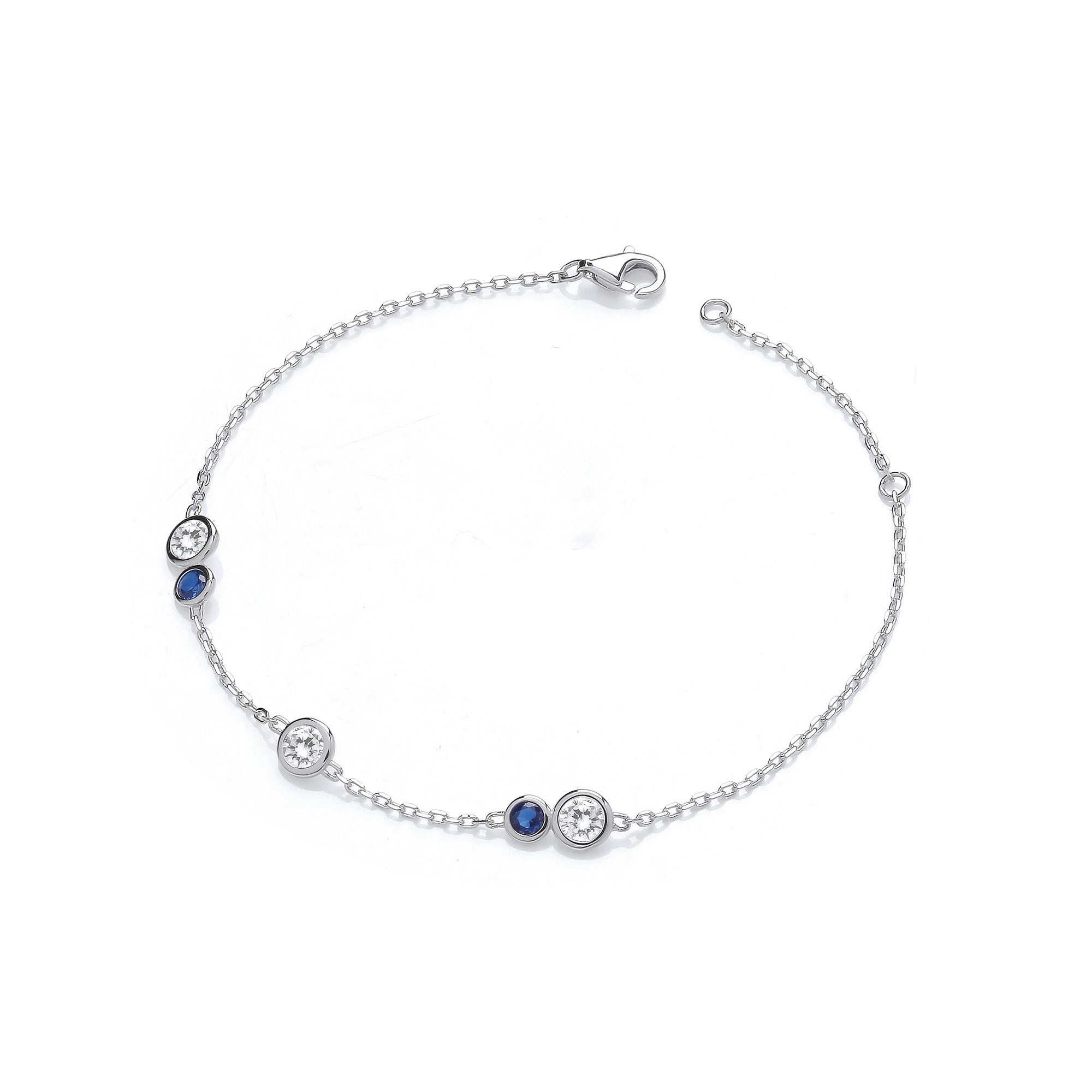 Sterling Silver Rubover Blue & Clear Cubic Zirconia's Ladies Bracelet