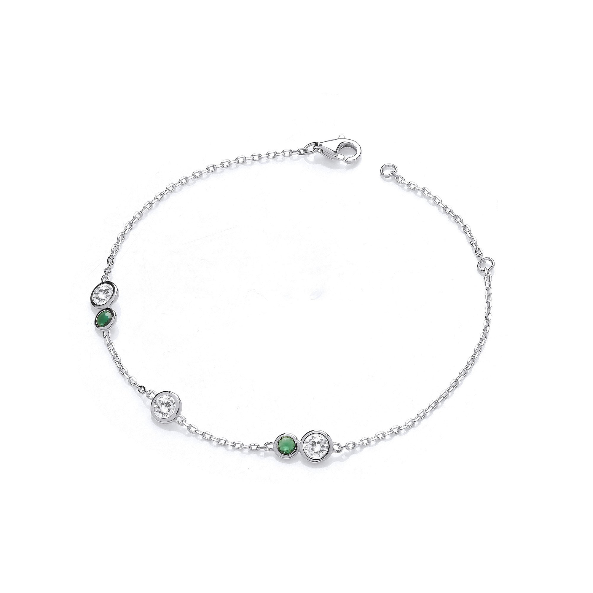 Sterling Silver Rubover Green & Clear Cubic Zirconia's Ladies Bracelet