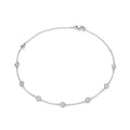Sterling Silver 8 Rubover Clear Cubic Zirconia's Ladies Anklet