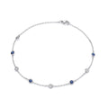 Sterling Silver Rubover Blue & Clear Cubic Zirconia's Ladies Anklet