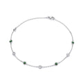 Sterling Silver Rubover Green & Clear Cubic Zirconia's Ladies Anklet