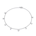 Sterling Silver Hearts and Round Cubic Zirconia's Ladies Anklet
