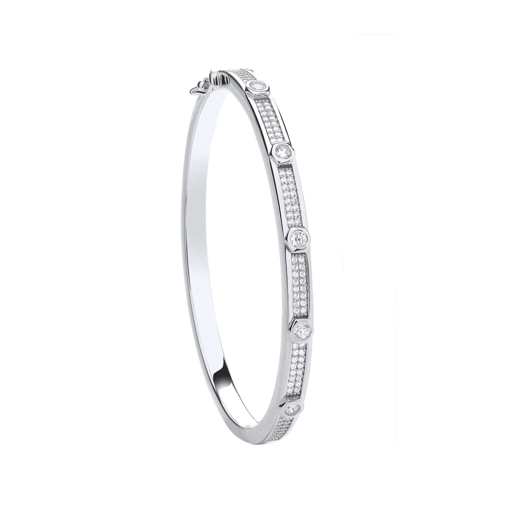 Sterling Silver Round Cubic Zirconias Ladies Bangle