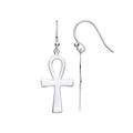 Sterling Silver Ankh Cross Drop Earrings with Hook