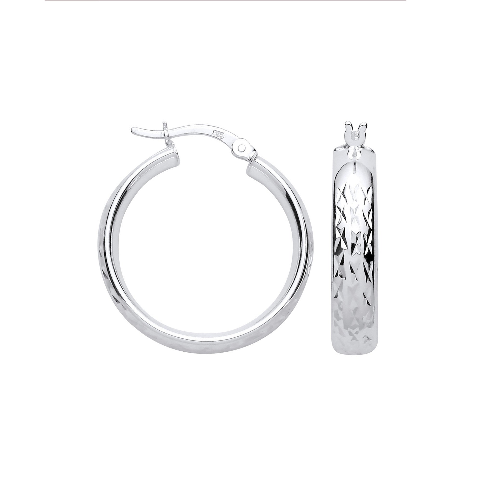 Sterling Silver 20mm Tyre Tread Design D Shape Earrings
