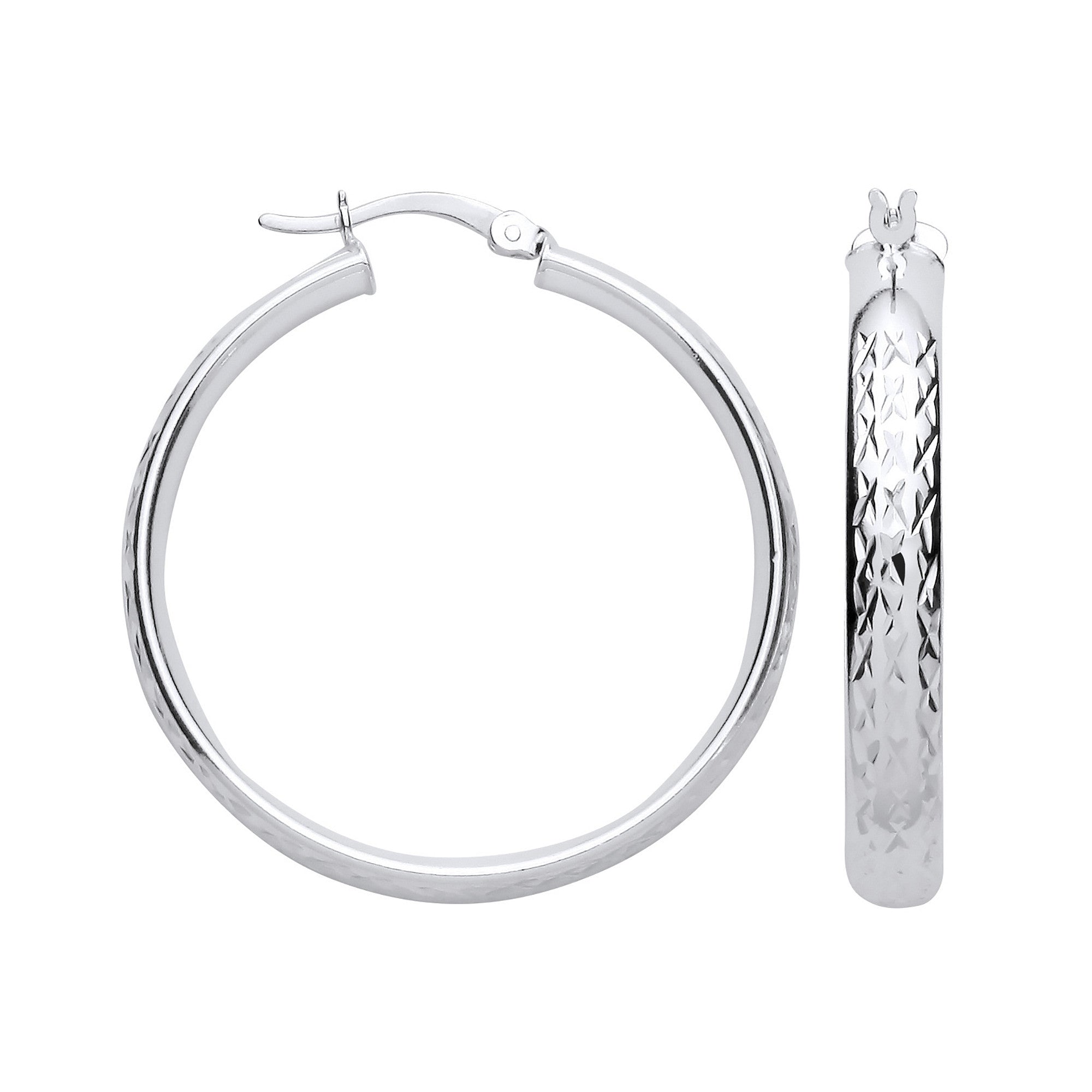 Sterling Silver 30mm Tyre Tread Design D Shape Earrings