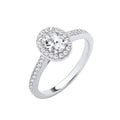 9ct White Gold Oval Cubic Zirconia Halo Ladies Ring