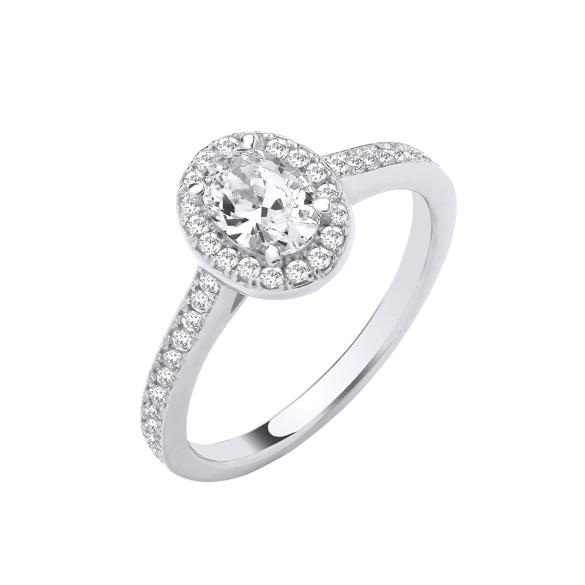 9ct White Gold Oval Cubic Zirconia Halo Ladies Ring