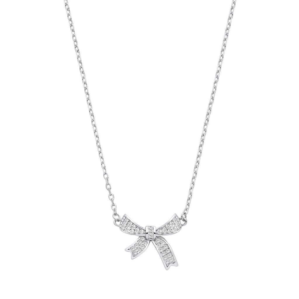 Sterling Silver Cubic Zirconia Bow Pendant Chain/Bracelet