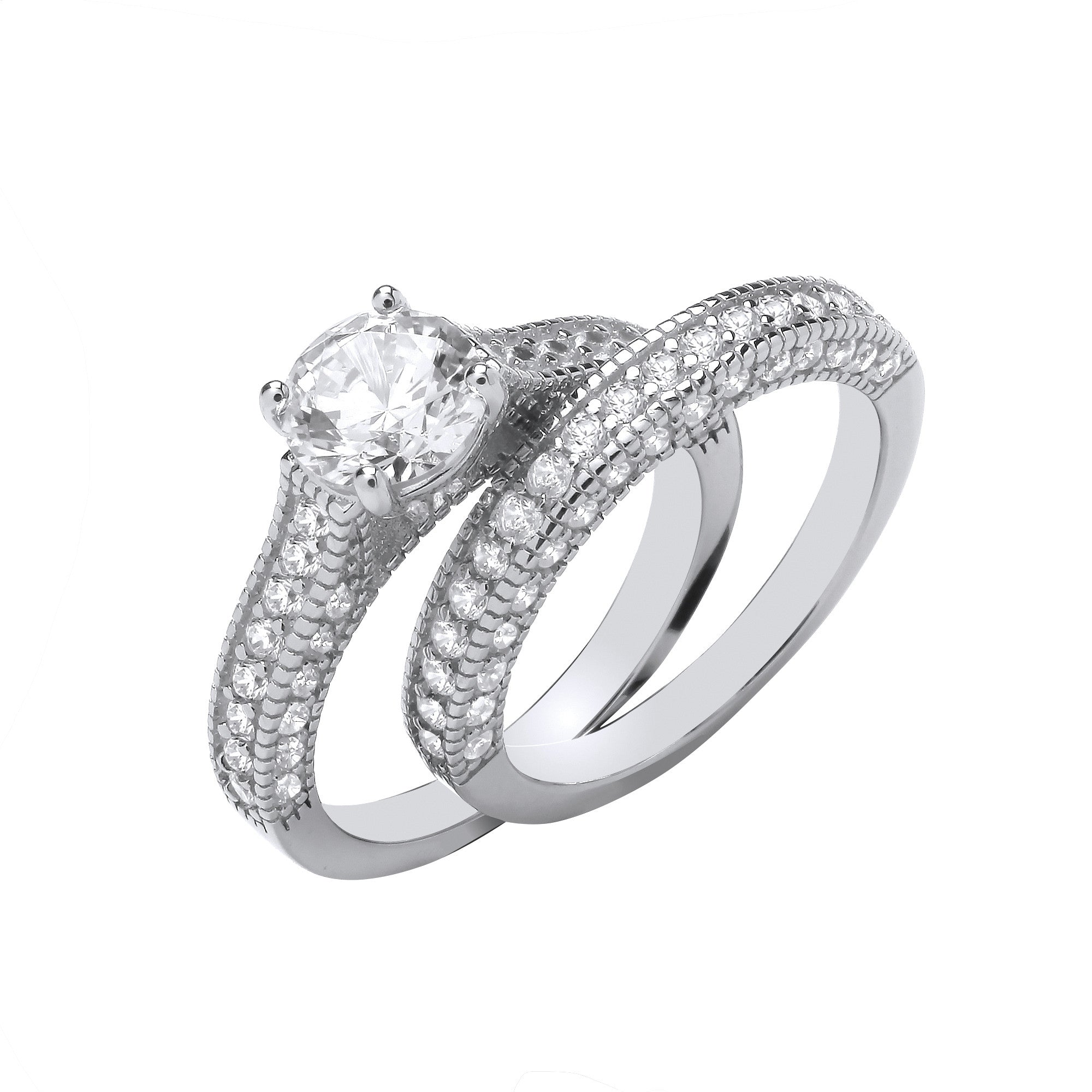Sterling Silver Bridal Set Fancy Half Eternity Ring