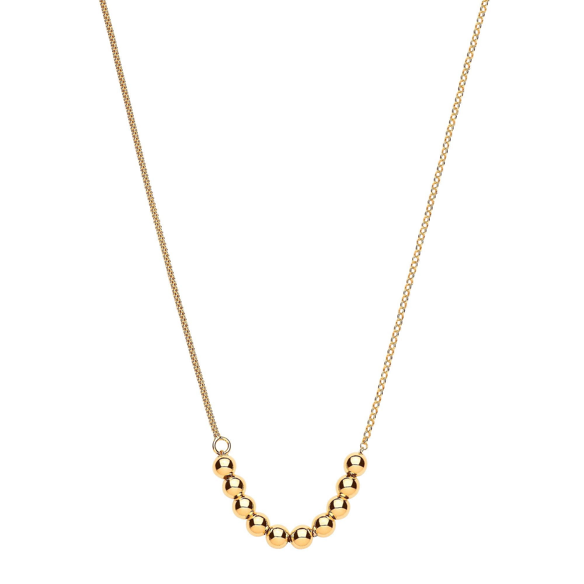 Sterling Silver Yellow Gold Plated Necklace with Beads on Belcher & Popcorn Chain