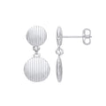 Sterling Silver Button Ribbed Drop Earrings