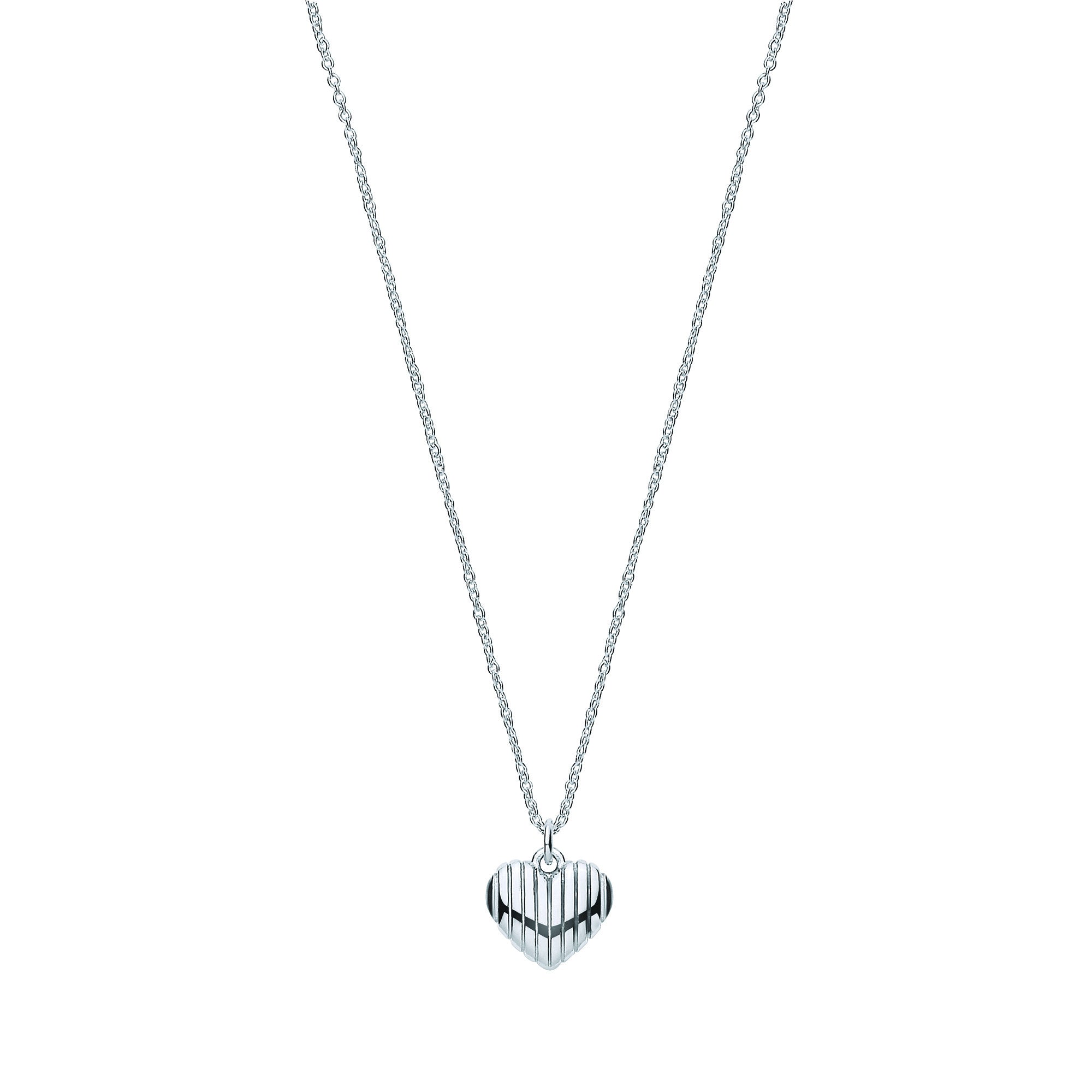 Sterling Silver Heart Ribbed Pendant Chain