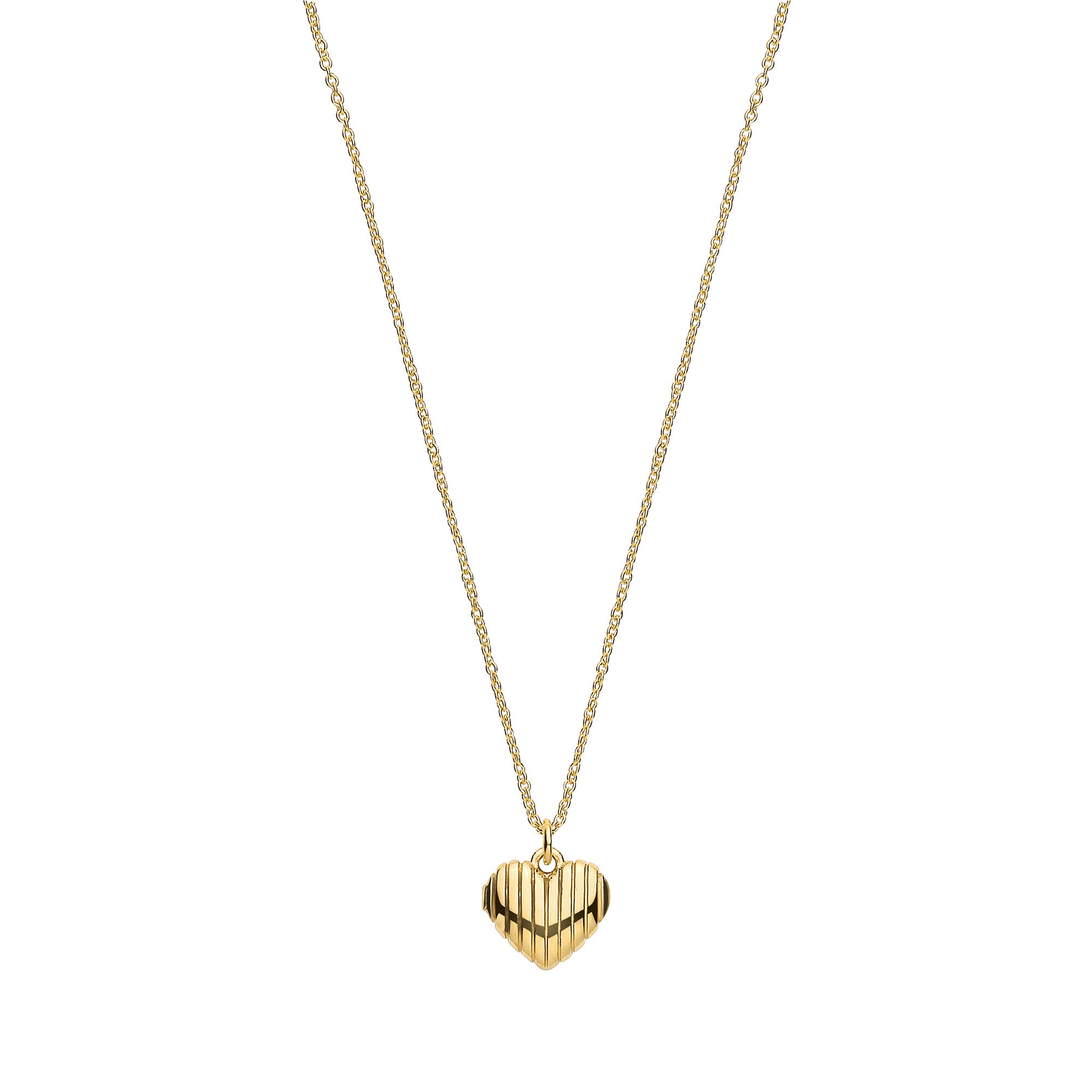 Sterling Silver Yellow Gold Plated Heart Ribbed Pendant Chain