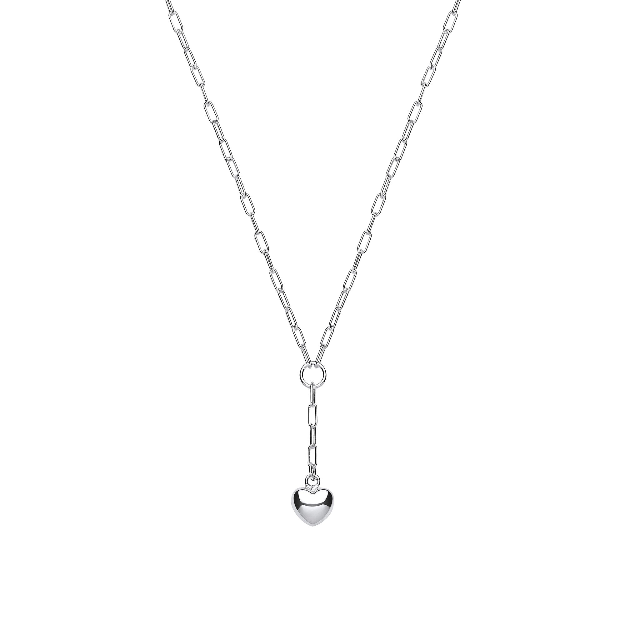 Sterling Silver Chain Paper Clip Link with Heart Drop Pendant