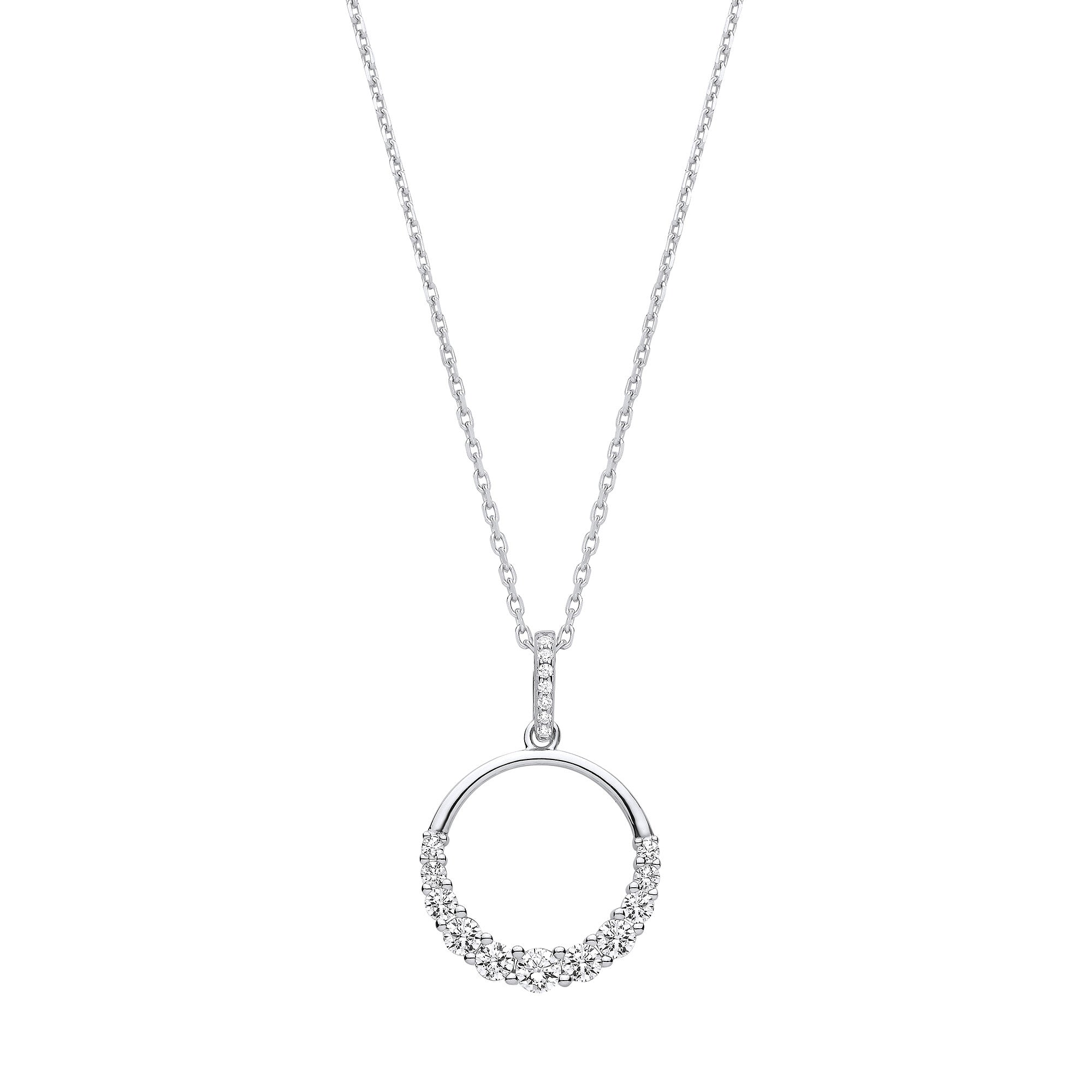 Circle of Life with Graduated Cubic Zirconias Sterling Silver Pendant with Chain
