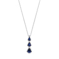 Blue Pear Shaped Cubic Zirconias Sterling Silver Pendant with Chain