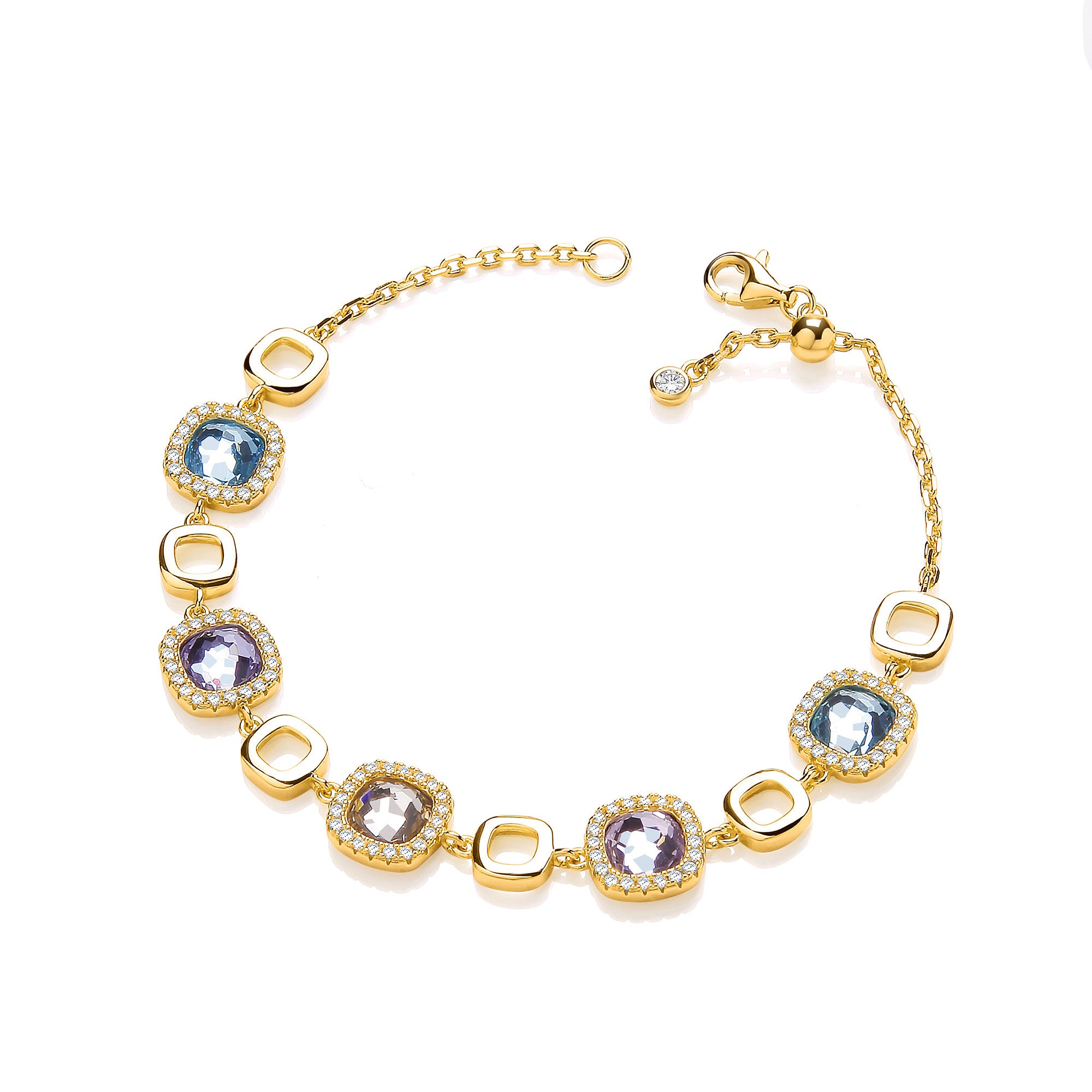 Yellow Gold Plated Sterling Silver Cushion Cut Customized Glass Ladies Bracelet