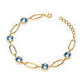 Yellow Gold Plated Sterling Silver Cushion Cut Blue Customized Glass Ladies Bracelet