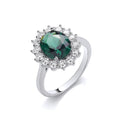 Oval Green Nano Crystal Halo Style Ladies Sterling Silver Ring