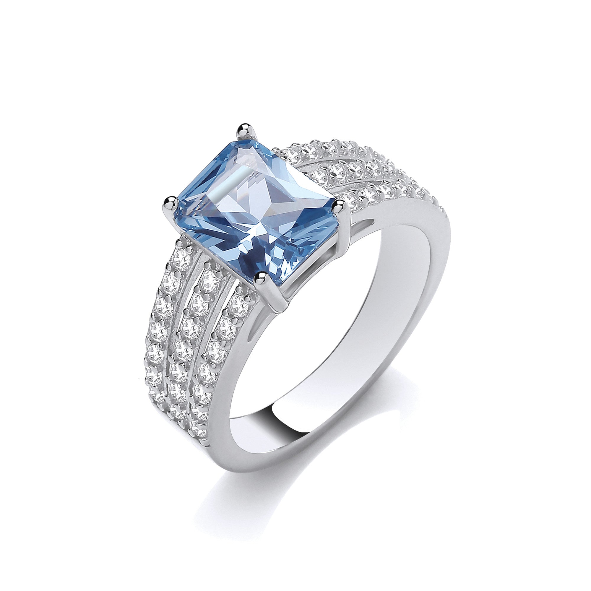 Oval Blue Glass Split Shank Ladies Sterling Silver Ring