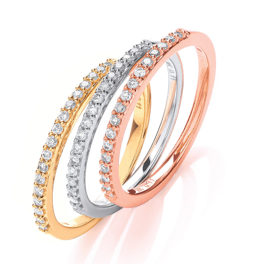 9ct White,Yellow & Red Gold 0.33ct Diamond Half Eternity Ring Set