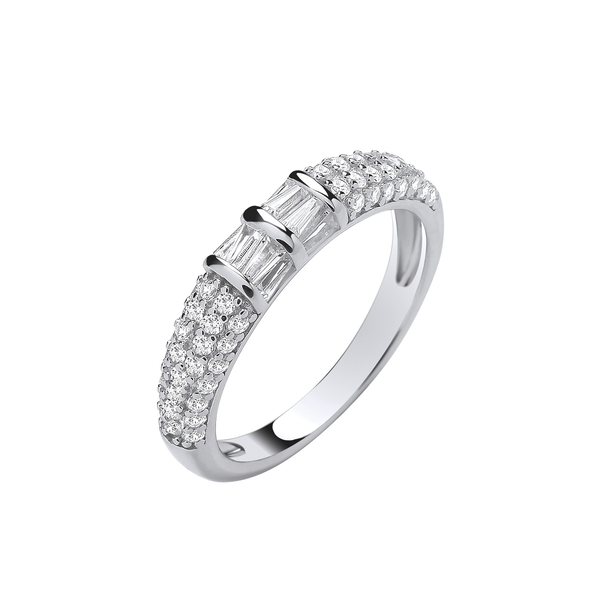 Sterling Silver Baguettes & Round Cubic Zirconias Half Eternity Band