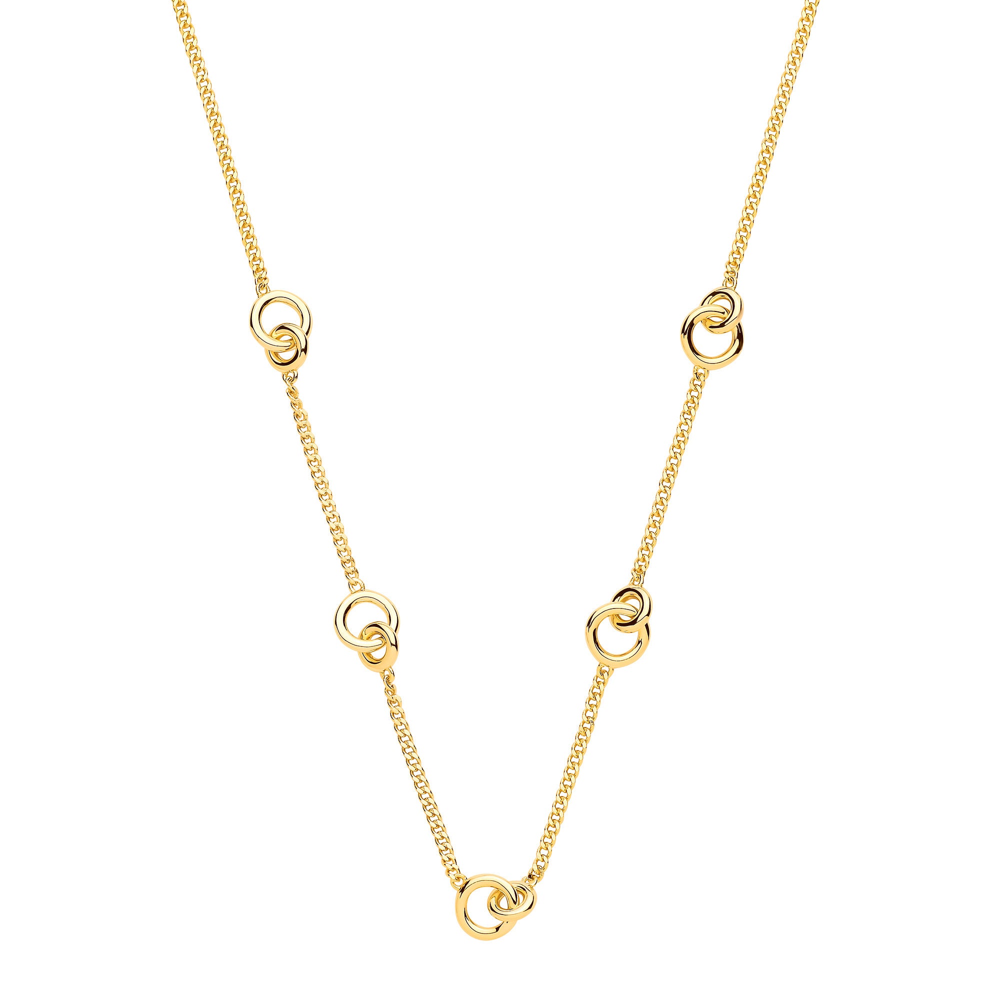 Sterling Silver Yellow Gold Plated Interlocking Circle Necklace