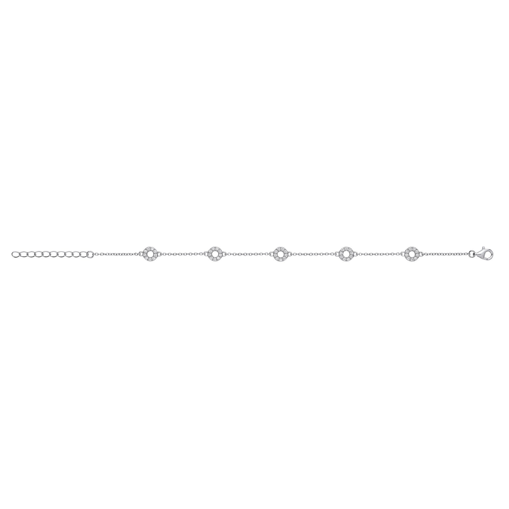 Sterling Silver Circles with Cubic Zirconias Ladies Bracelet