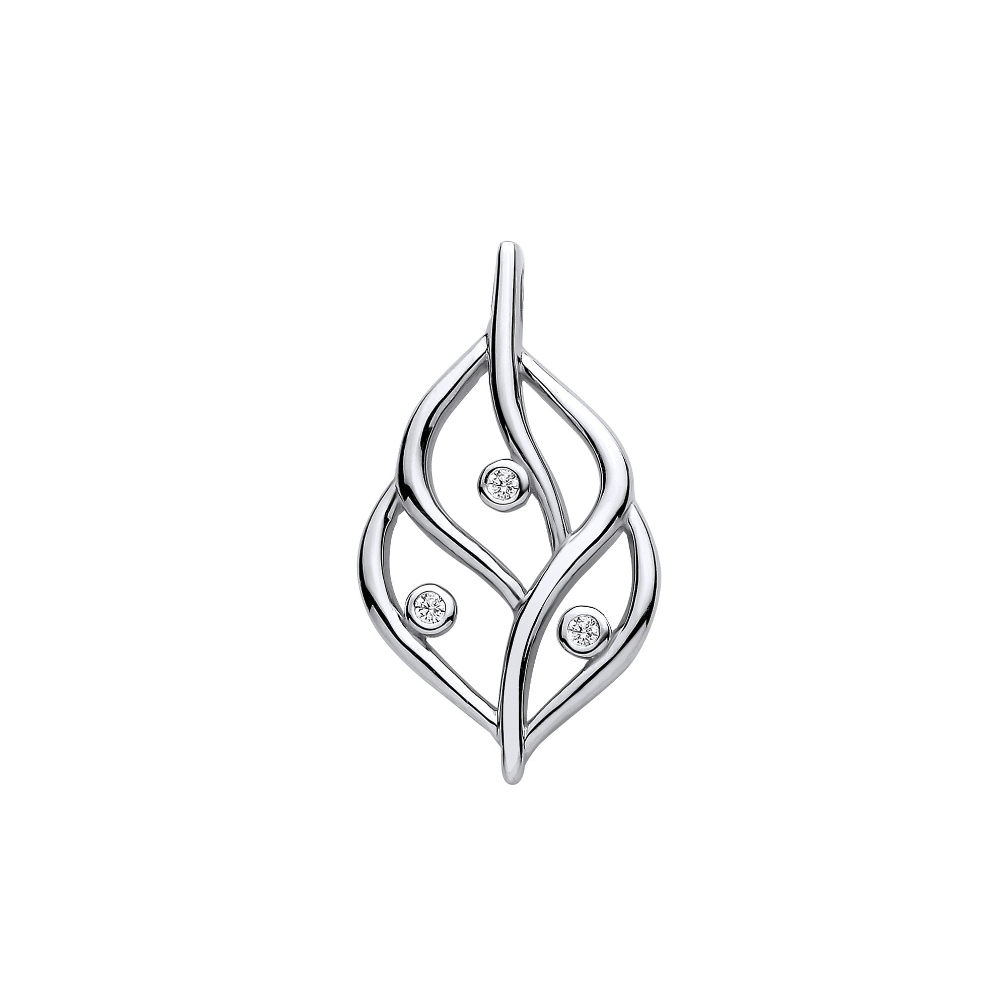 Sterling Silver Leaf Pendant with Rubover Cubic Zirconias